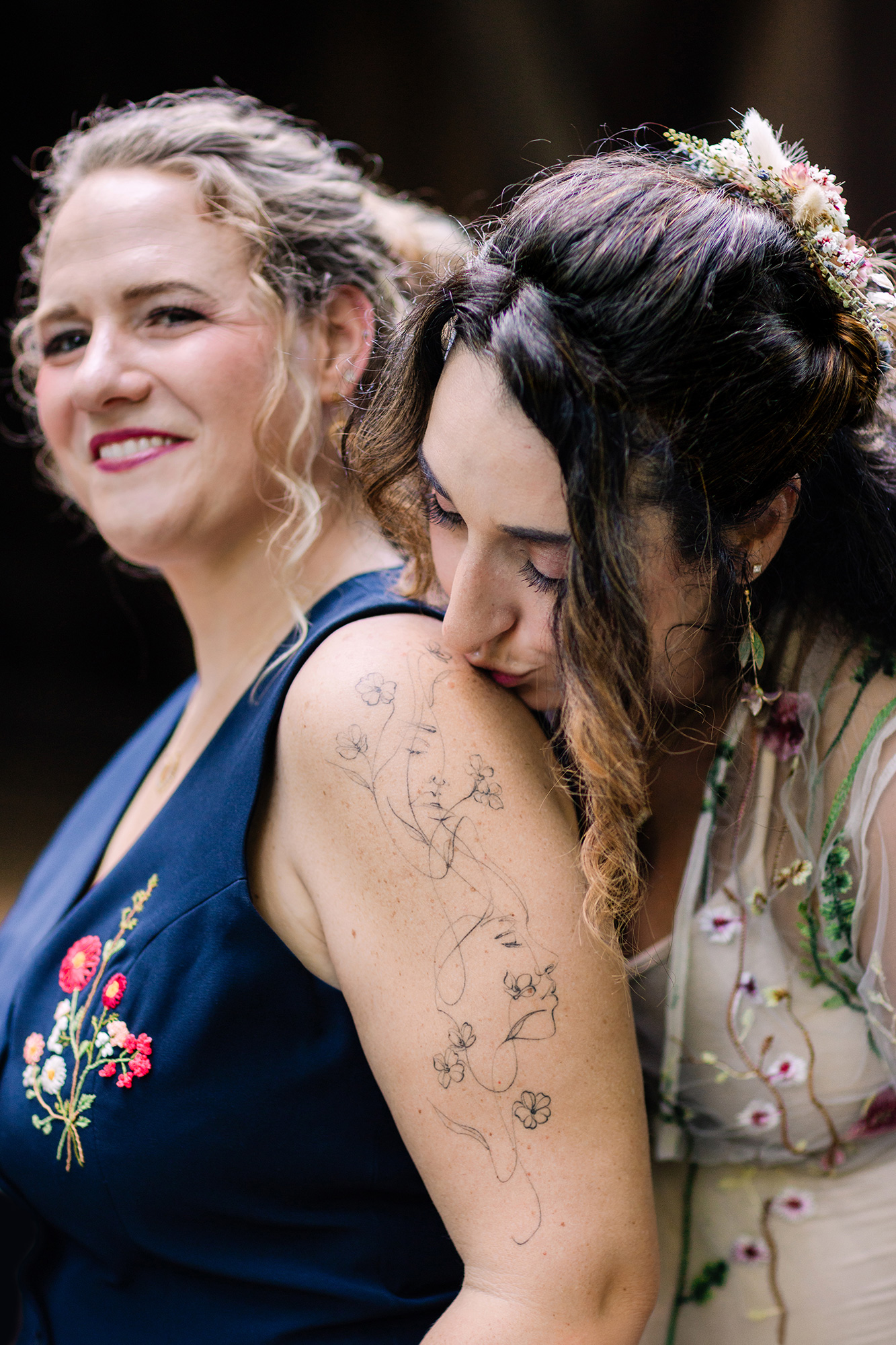 Closeup of bride's tattoo
